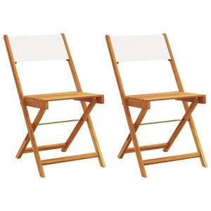 vidaXL Sedie pieghevoli, 2 pezzi, in legno massello di acacia color bianco crema e tessuto.
