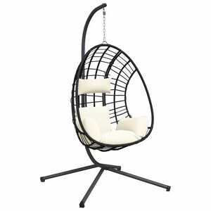 vidaXL Sedia a Uovo Sospesa con Supporto Beige in Polyrattan e Acciaio