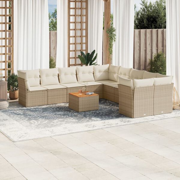 vidaXL Set Divani da Giardino 11 pz con Cuscini Beige in Polyrattan