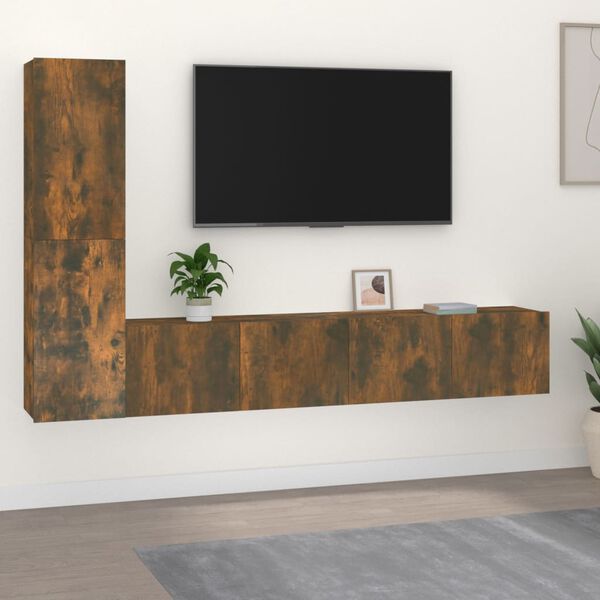 vidaXL Set di Mobili Porta TV 4 pz Rovere Fumo in Legno Multistrato