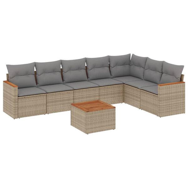 vidaXL Set Divano da Giardino 8 pz con Cuscini Beige Misto Polyrattan