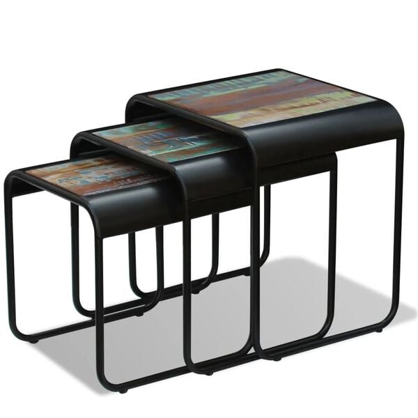 vidaXL Tavolini ad Incastro 3 pz in Legno Massello Anticato