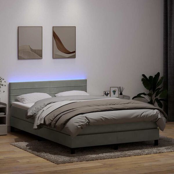 vidaXL Letto a Molle con Materasso e LED Grigio Chiaro 140x210cm Velluto