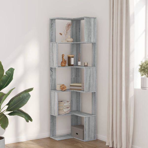 vidaXL Libreria Angolare 5Ripiani Grigio Sonoma 50x50x179 cm Legno