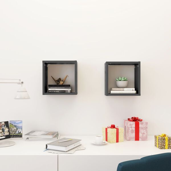 vidaXL Mensole Parete a Cubo 2 pz Grigio Lucido 26x15x26 cm