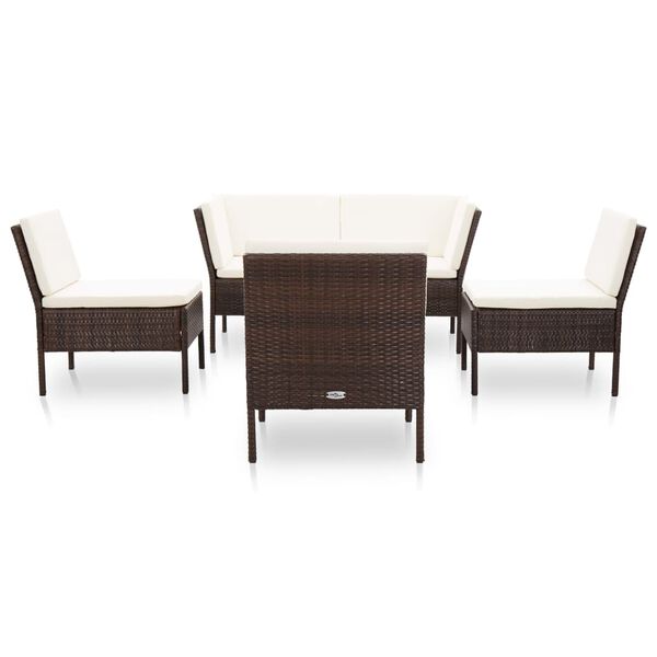 vidaXL Set Divani da Giardino 6 pz con Cuscini in Polyrattan Marrone