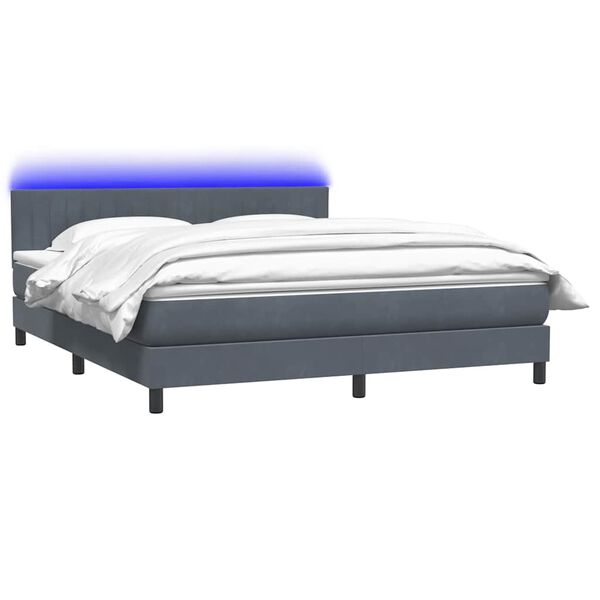 vidaXL Letto a Molle con Materasso e LED Grigio Scuro 180x210 cm Velluto