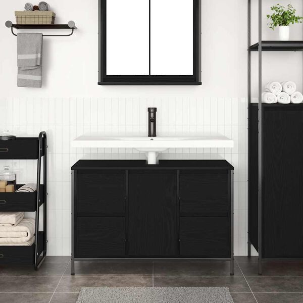 vidaXL Mobile Lavabo con Cassetti Rovere Nero 90x34,5x60 cm