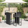 vidaXL Set Bar da Giardino 3 pz con Cuscini Nero in Polyrattan Acacia