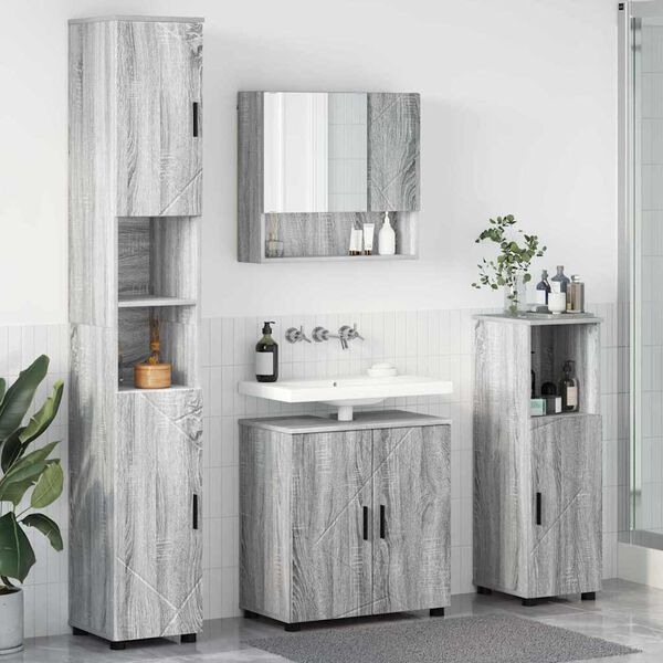 vidaXL Set di mobili per il bagno con porta 4 pcs Grigio Sonoma