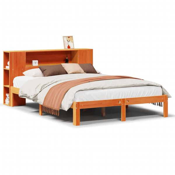 vidaXL Letto Libreria senza Materasso Marrone Cera 135x190 cm in Pino