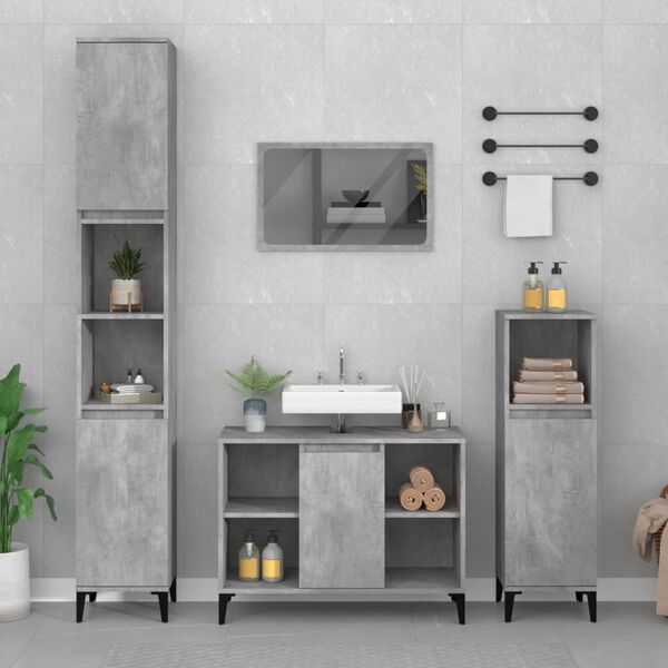 vidaXL Set Mobili da Bagno 2 pz Grigio Cemento in Legno Multistrato