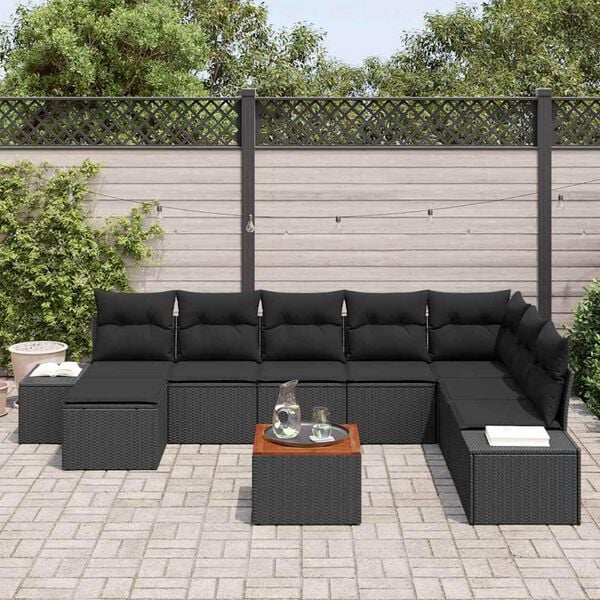 vidaXL Set Divano da Giardino 9 pcs Nero