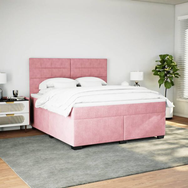 vidaXL Giroletto a Molle con Materasso Rosa 180x200 cm in Velluto