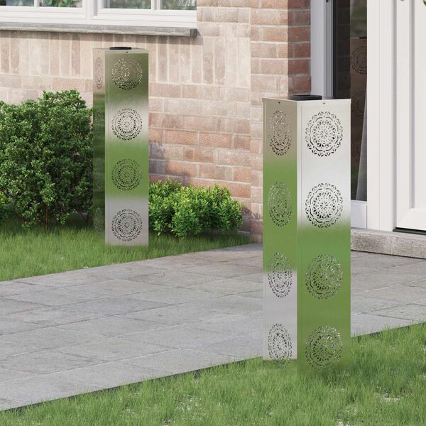 vidaXL Faro LED solare per sentieri 2 pcs Argento Acciaio inossidabile