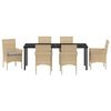 vidaXL Set da Pranzo per Giardino con cuscino 7 pcs Beige polyrattan