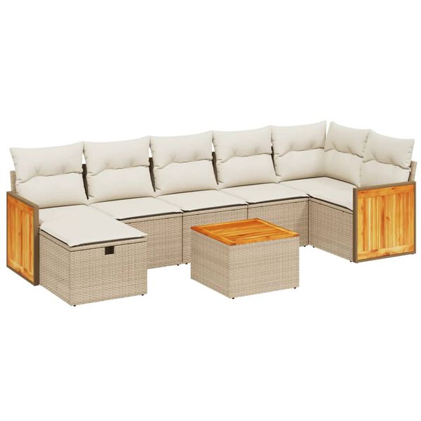 vidaXL Set Divano da Giardino 8 pz con Cuscini Beige in Polyrattan