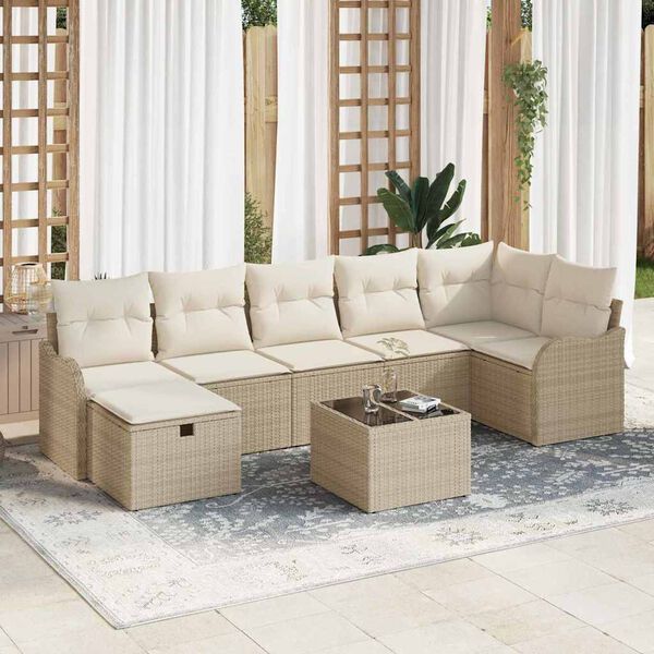 vidaXL Set Divano da Giardino con cuscino 8 pcs Beige Poly Rattan