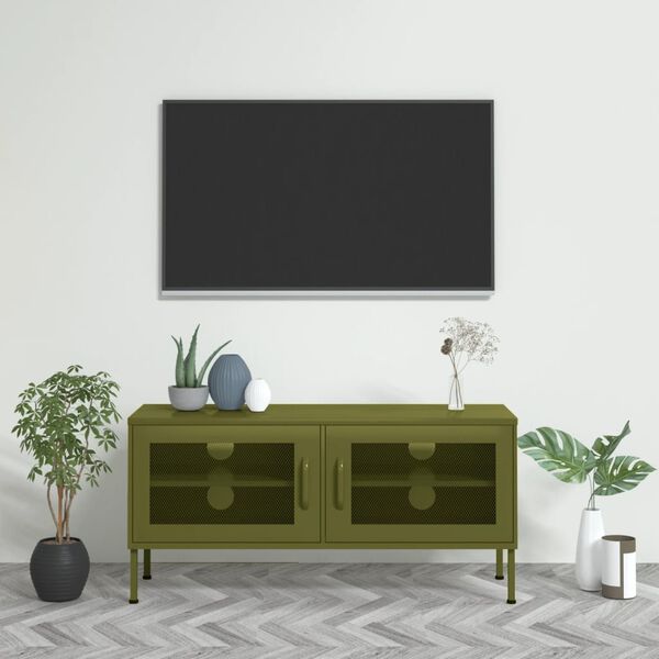 vidaXL Mobile TV Verde Oliva 105x35x50 cm in Acciaio