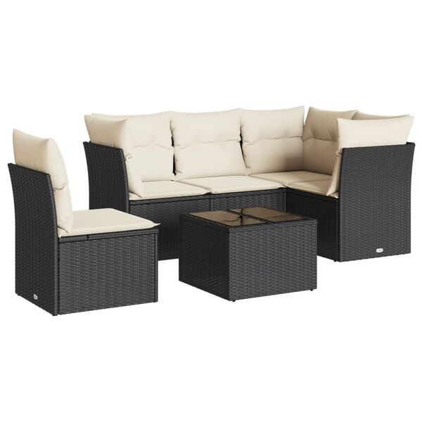vidaXL Set Divano da Giardino 6 pz con Cuscini Nero in Polyrattan