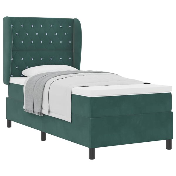 vidaXL Letto a molle con materasso Verde Scuro 190 x 90 cm Poliestere