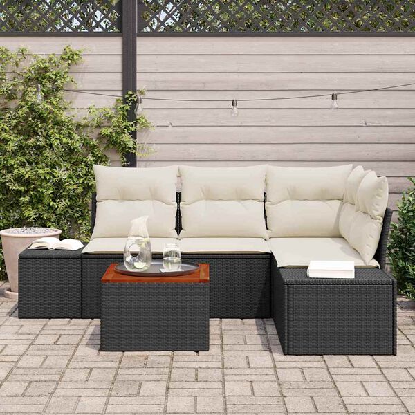vidaXL Set Divano da Giardino con cuscino 5 pcs Nero polyrattan