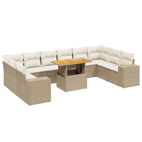 vidaXL Set Divani da Giardino 11 pz con Cuscini Beige in Polyrattan