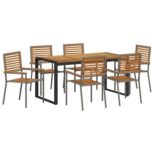 vidaXL Set da Pranzo per Giardino 7 pcs Grigio e Marrone polyrattan