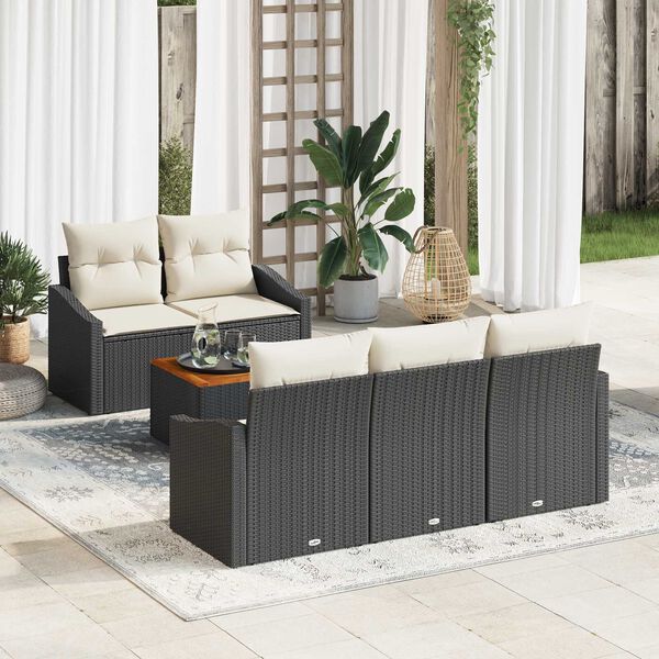 vidaXL Set Divano da Giardino con cuscino 6 pcs Nero polyrattan