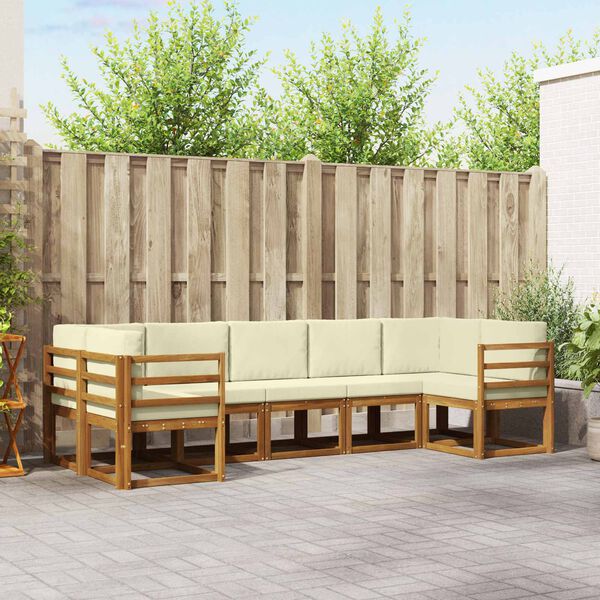 vidaXL Set di divani da esterno con cuscino 7 pcs Naturale e Crema