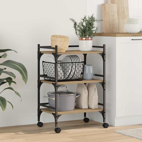 vidaXL Carrello da Cucina Rovere artigianale 50 x 35 x 75.5 cm