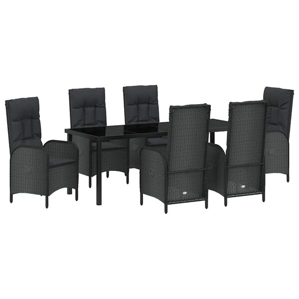 vidaXL Set da Pranzo per Giardino con cuscino 7 pcs Nero polyrattan