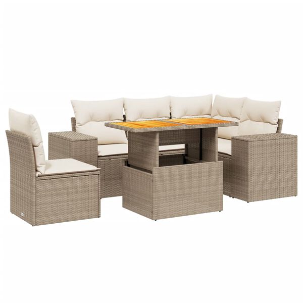 vidaXL Set Divano da Giardino 6 pz con Cuscini Beige in Polyrattan