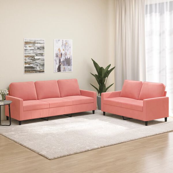 vidaXL Set di Divani 2 pz con Cuscini rosa in Velluto
