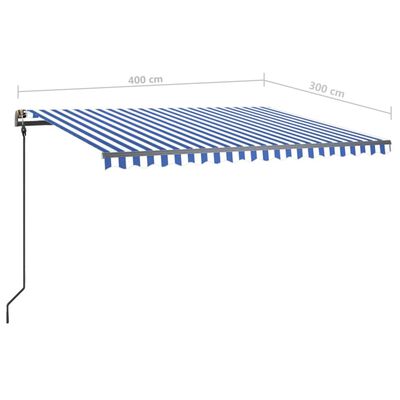 vidaXL Tenda da Sole Retrattile Automatica con Pali 4x3 m Blu e Bianca