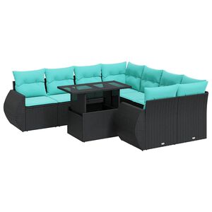 vidaXL Set Divani da Giardino 9 pz con Cuscini Nero Polyrattan Acacia