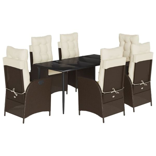 vidaXL Set da Pranzo da Giardino 7pz con Cuscini in Polyrattan Marrone