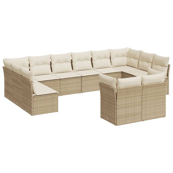 vidaXL Set Divani da Giardino 12 pz con Cuscini Beige in Polyrattan