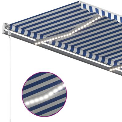 vidaXL Tenda da Sole Retrattile Manuale con LED 3x2,5 m Blu e Bianco