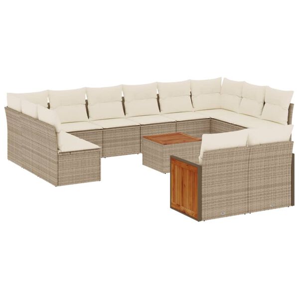 vidaXL Set Divano da Giardino 13 pz con Cuscini Beige in Polyrattan
