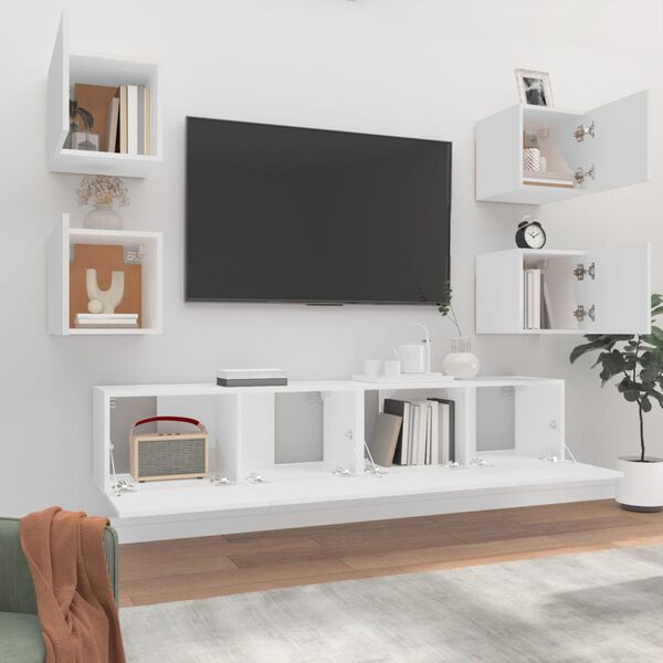 vidaXL Set di Mobili Porta TV 6 pz Bianco in Legno Multistrato