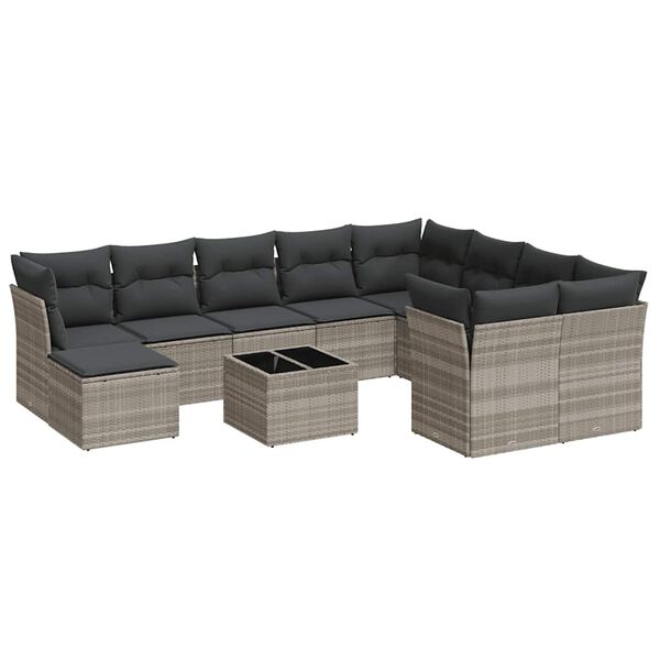 vidaXL Set Divani da Giardino 11 pz con Cuscini in Polyrattan Grigio