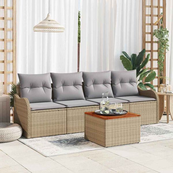 vidaXL Set Divano da Giardino 5 pcs Beige e Grigio Chiaro polyrattan