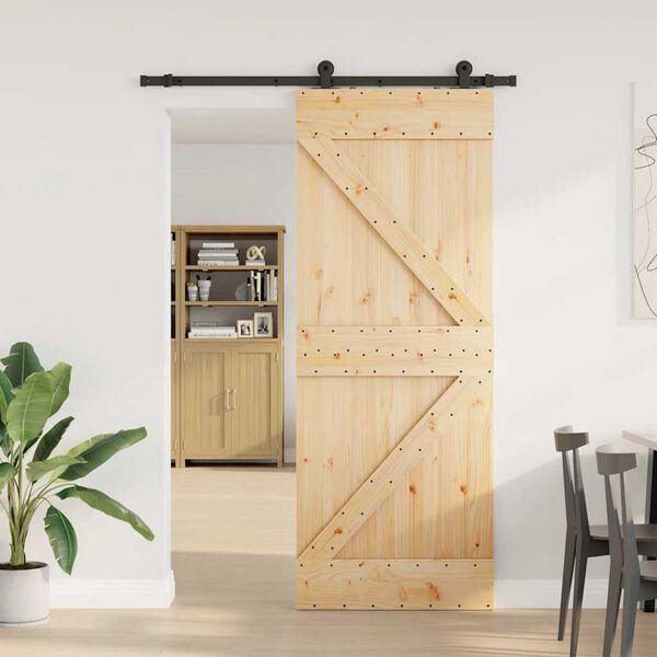vidaXL Porta Scorrevole con Set Hardware 80x210 cm Legno Massello Pino