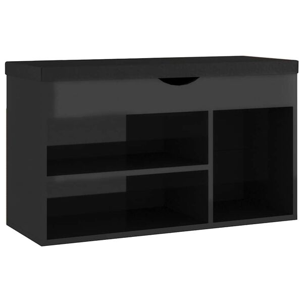 vidaXL Panca Porta Scarpe Cuscino Nero Lucido 80x30x47cm Multistrato