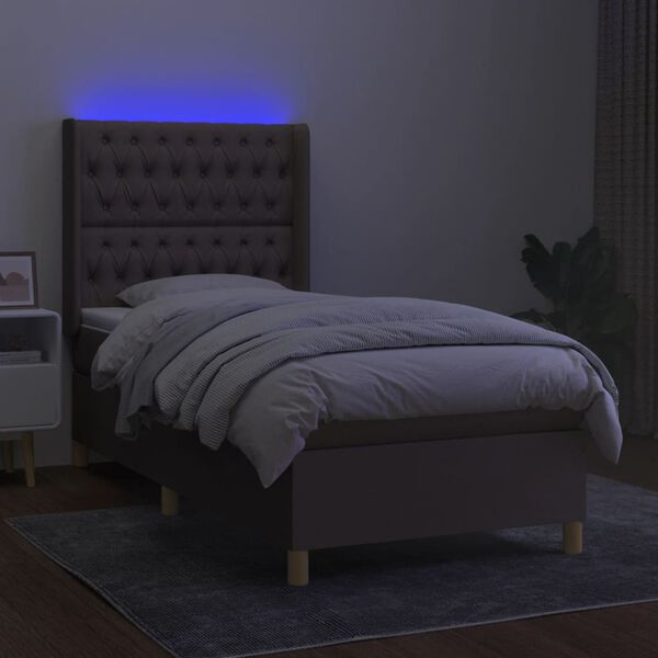 vidaXL Letto a Molle con Materasso e LED Tortora 100x200cm in Tessuto