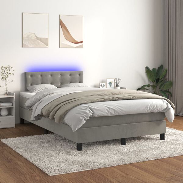 vidaXL Letto a Molle con Materasso e LED Grigio Chiaro 120x200 cm Velluto