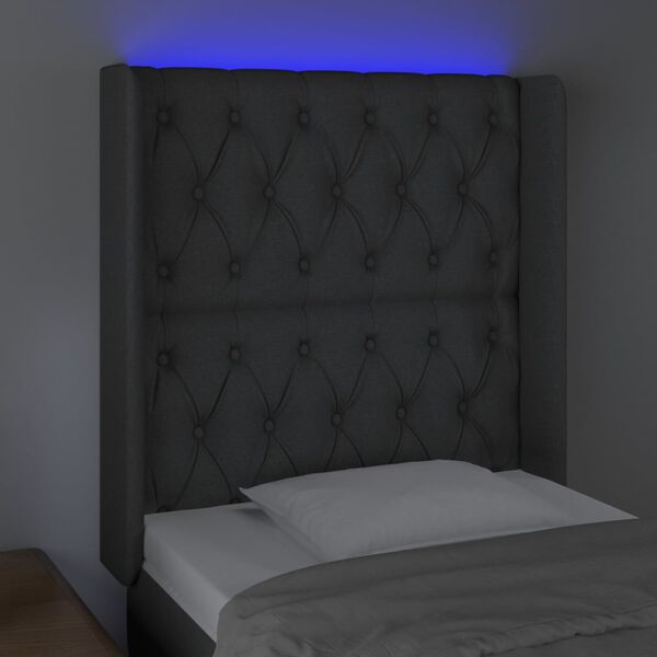 vidaXL Testiera a LED Grigio Scuro 83x16x118/128 cm in Tessuto