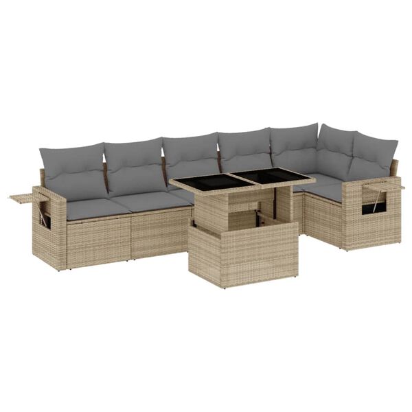 vidaXL Set Divani da Giardino 7 pz con Cuscini Beige in Polyrattan