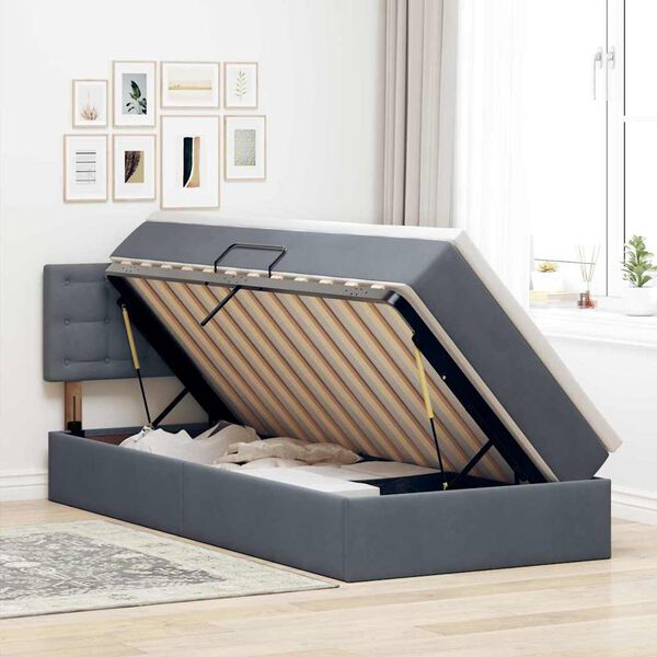 vidaXL Letto con Contenitore Grigio scuro 90 x 190 cm Velluto